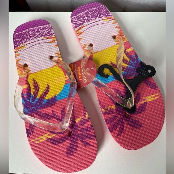 Juncture Women’s (Brand New) Multicolored Flip Flops w/Clear/Gold Straps - Picture 2 of 6